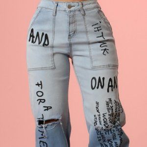 Wide Leg Stretch Jeans With Writing